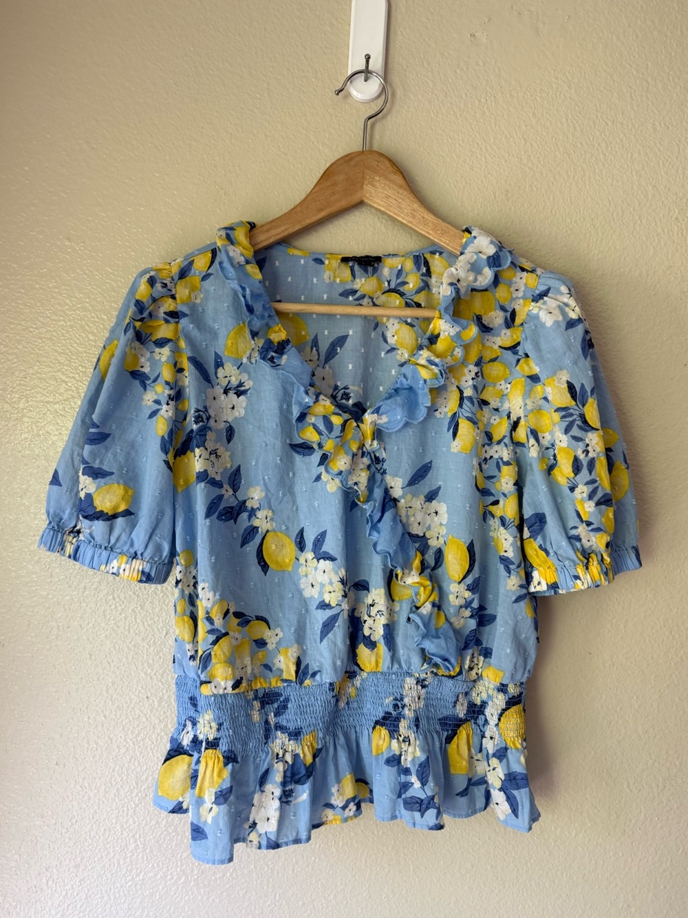 Ann Taylor Blue Floral Lemon Ruffle Peplum Top